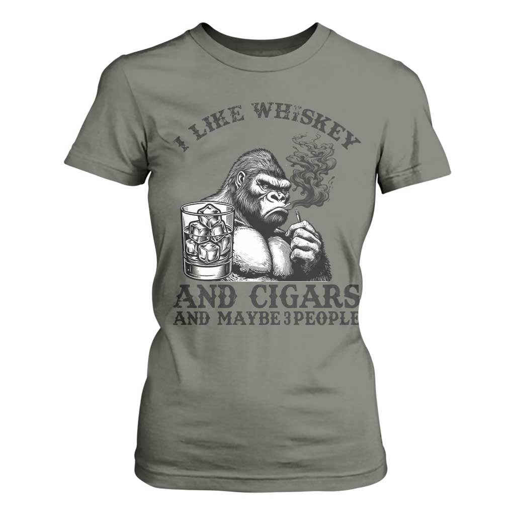 I Like Whiskey and Cigars and Maybe 3 People T Shirt For Women Funny Bigfoot Drinking and Cigarette Anti-Social Humor TS02 Military Green Print Your Wear