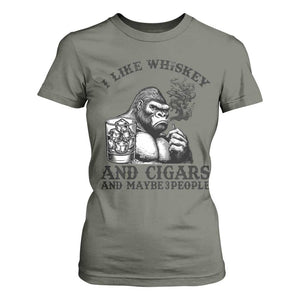 I Like Whiskey and Cigars and Maybe 3 People T Shirt For Women Funny Bigfoot Drinking and Cigarette Anti-Social Humor TS02 Military Green Print Your Wear