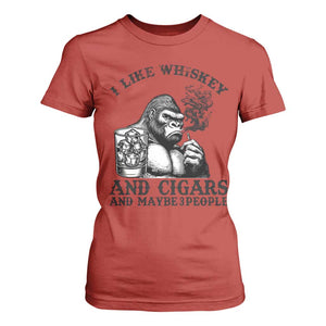 I Like Whiskey and Cigars and Maybe 3 People T Shirt For Women Funny Bigfoot Drinking and Cigarette Anti-Social Humor TS02 Red Print Your Wear