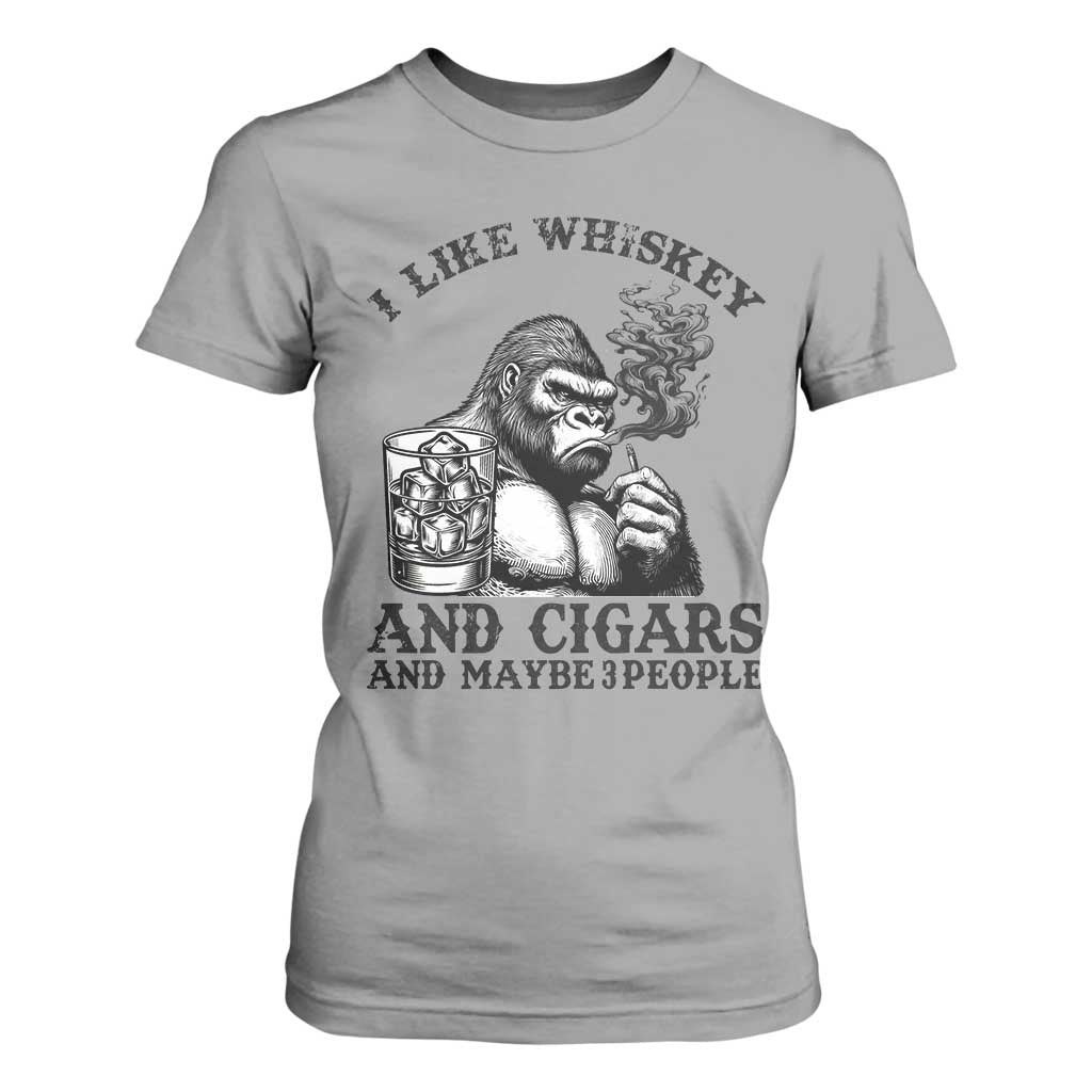 I Like Whiskey and Cigars and Maybe 3 People T Shirt For Women Funny Bigfoot Drinking and Cigarette Anti-Social Humor TS02 Sport Gray Print Your Wear