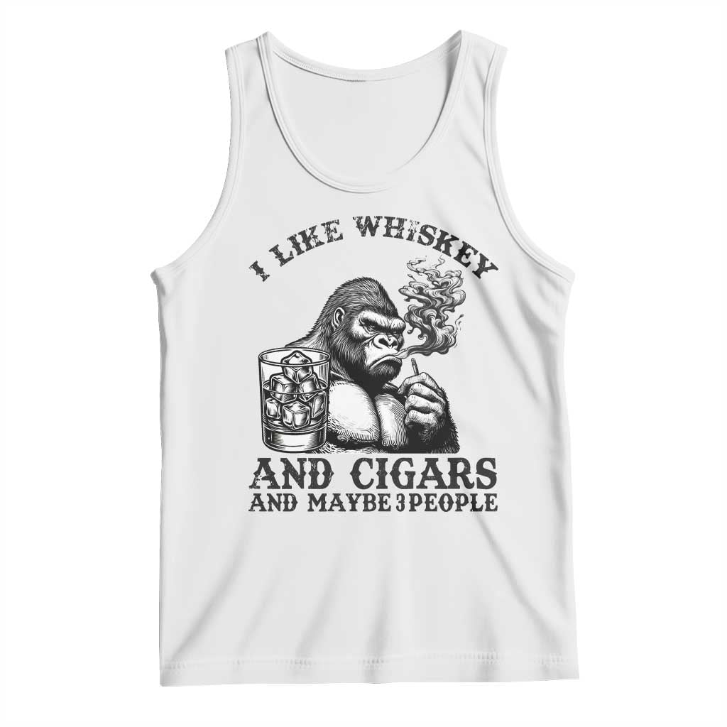 I Like Whiskey and Cigars and Maybe 3 People Tank Top Funny Bigfoot Drinking and Cigarette Anti-Social Humor TS02 White Print Your Wear