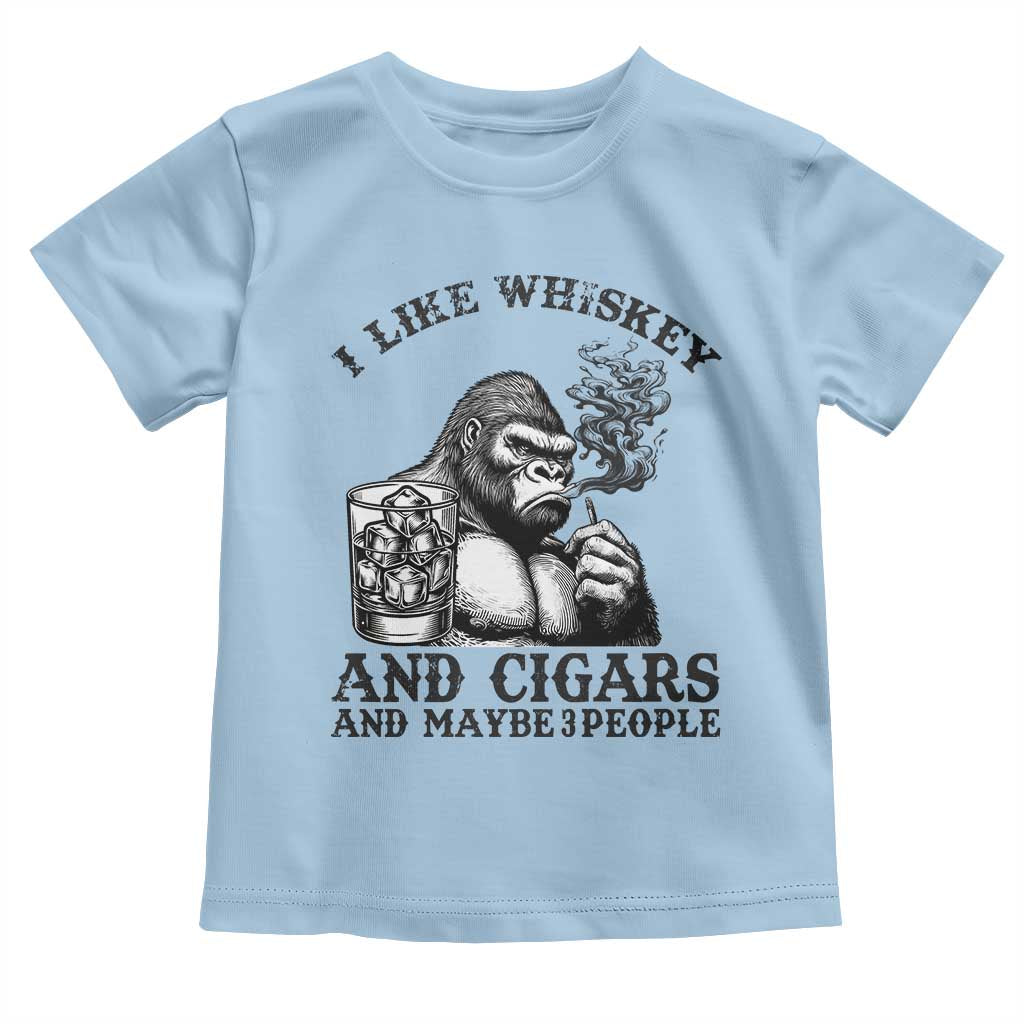I Like Whiskey and Cigars and Maybe 3 People Toddler T Shirt Funny Bigfoot Drinking and Cigarette Anti-Social Humor TS02 Light Blue Print Your Wear