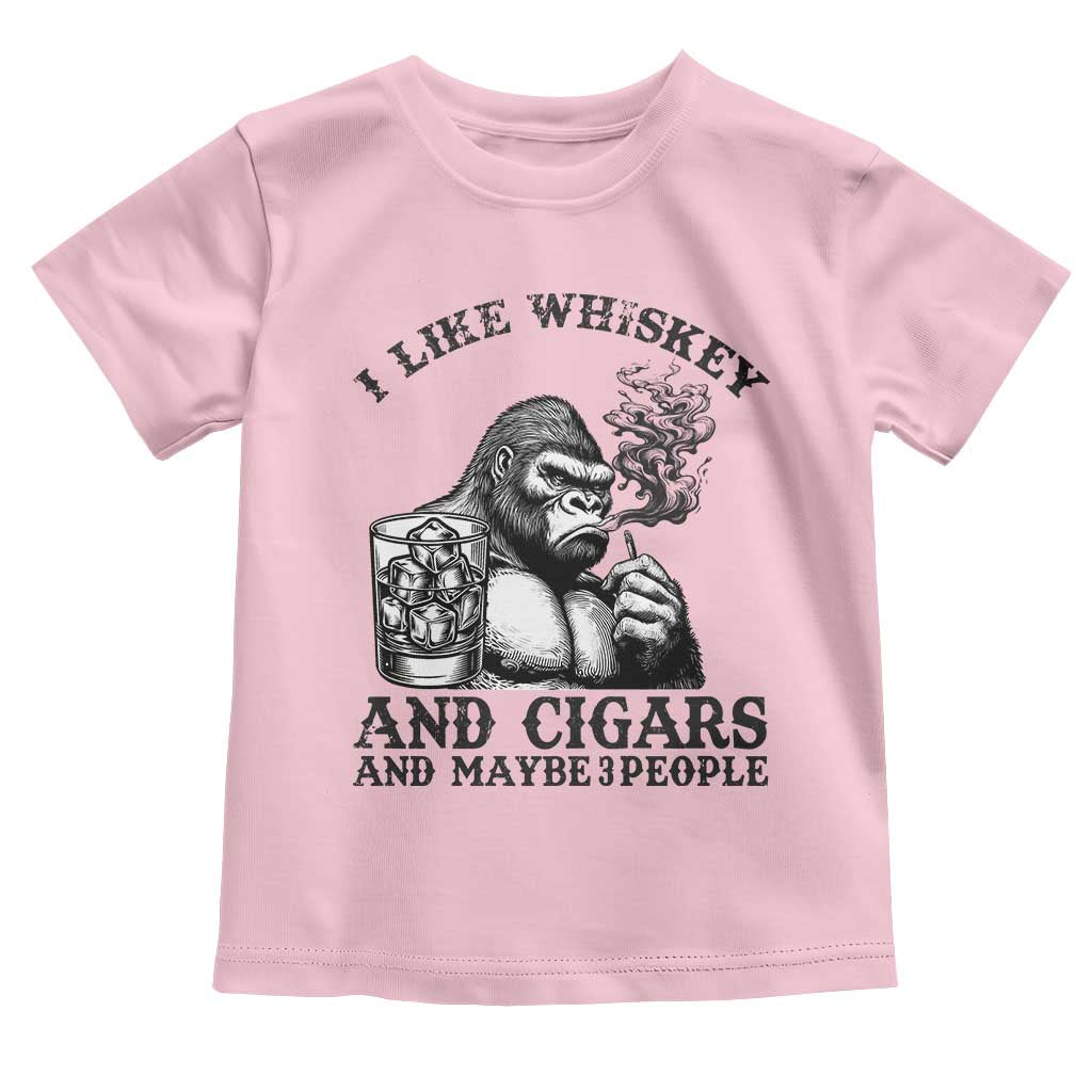I Like Whiskey and Cigars and Maybe 3 People Toddler T Shirt Funny Bigfoot Drinking and Cigarette Anti-Social Humor TS02 Light Pink Print Your Wear