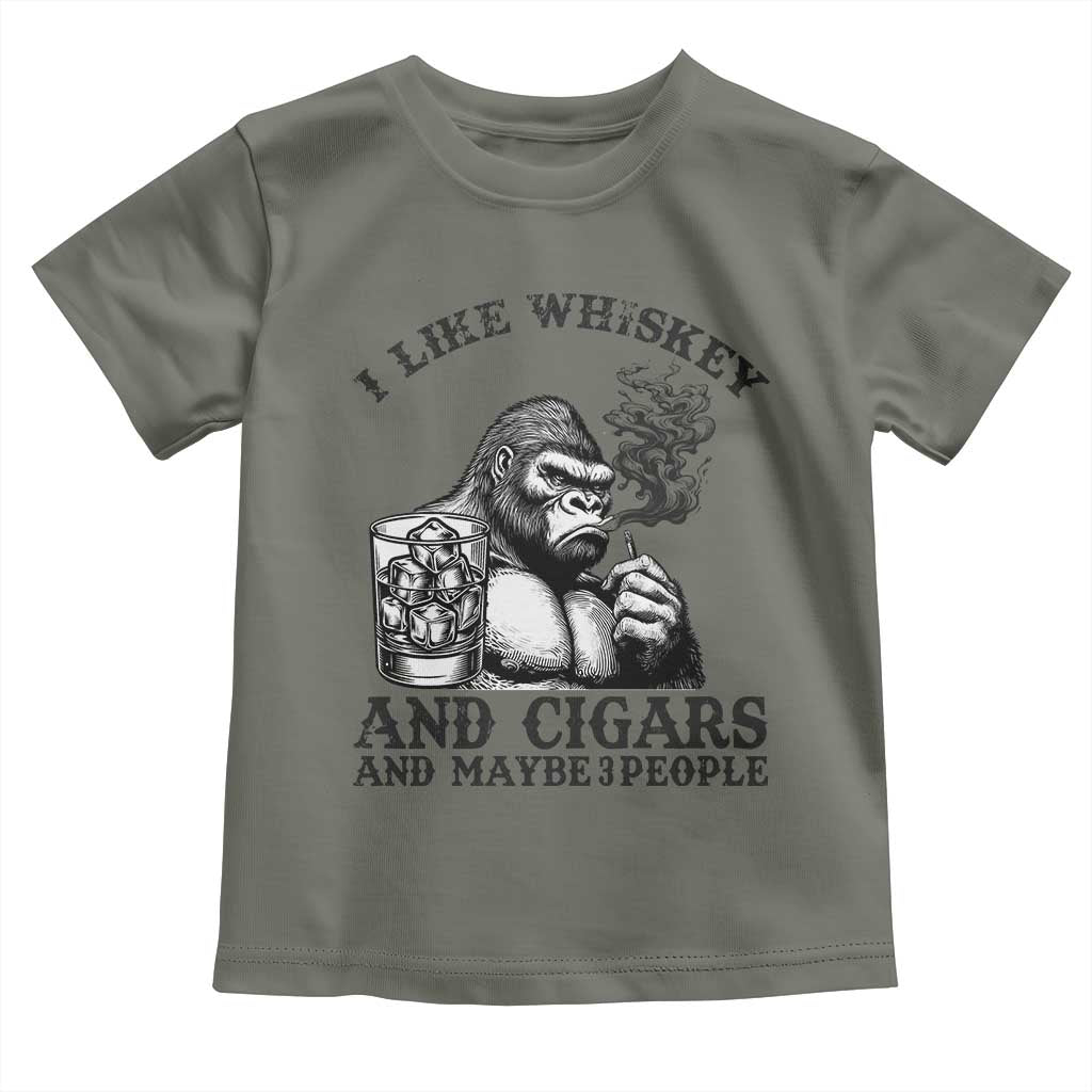 I Like Whiskey and Cigars and Maybe 3 People Toddler T Shirt Funny Bigfoot Drinking and Cigarette Anti-Social Humor TS02 Military Green Print Your Wear