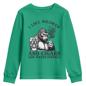 I Like Whiskey and Cigars and Maybe 3 People Youth Sweatshirt Funny Bigfoot Drinking and Cigarette Anti-Social Humor TS02 Irish Green Print Your Wear