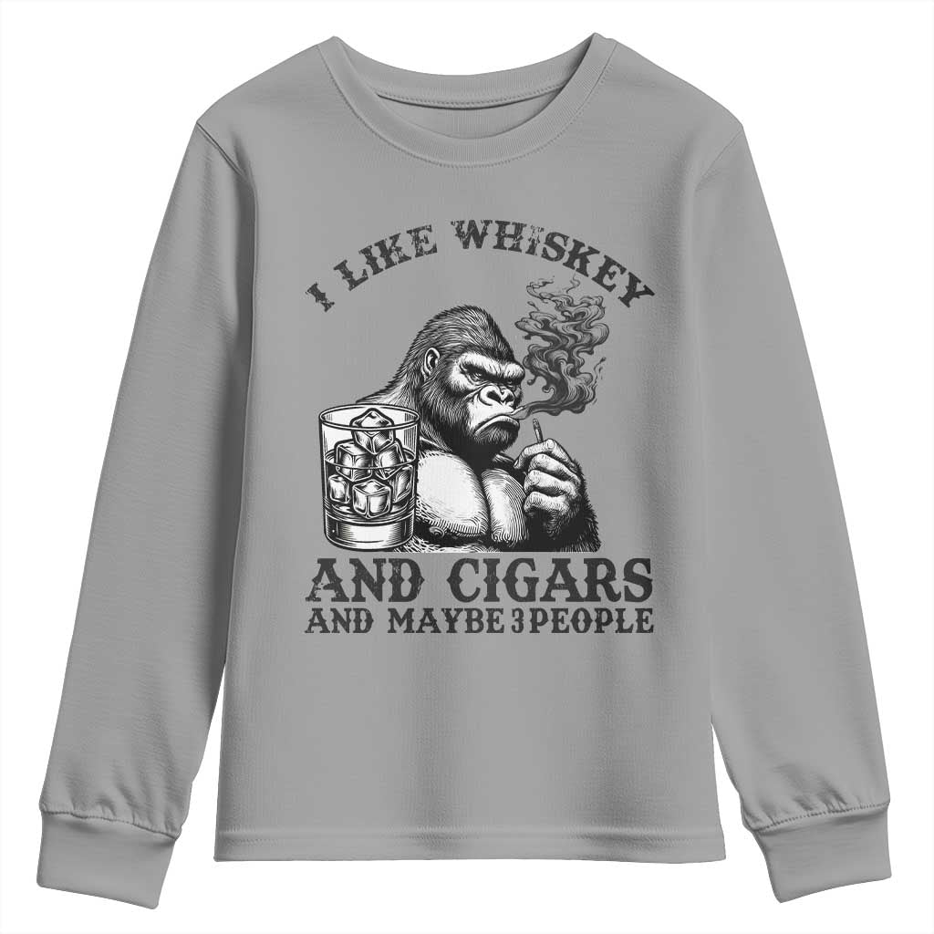 I Like Whiskey and Cigars and Maybe 3 People Youth Sweatshirt Funny Bigfoot Drinking and Cigarette Anti-Social Humor TS02 Sport Gray Print Your Wear