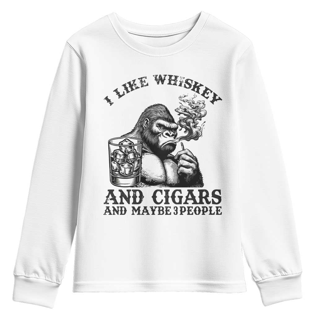 I Like Whiskey and Cigars and Maybe 3 People Youth Sweatshirt Funny Bigfoot Drinking and Cigarette Anti-Social Humor TS02 White Print Your Wear