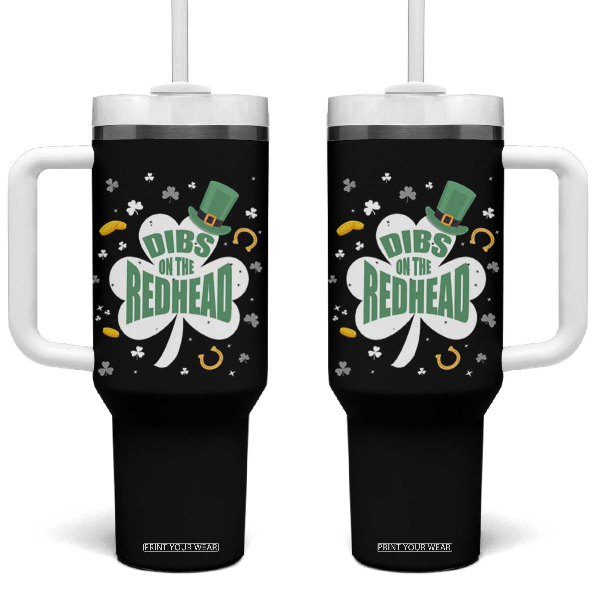 Funny Irish St Patricks Day Tumbler With Handle Prone To Shenanigans TS02 One Size: 40 oz Black Print Your Wear