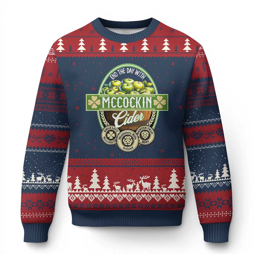 Mccockin Cider Ugly Christmas Sweater Funny St Patrick's Day TS02 Navy Red Print Your Wear