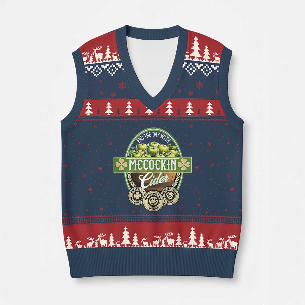 Mccockin Cider V-Neck Knit Sweater Vest Funny St Patrick's Day TS02 Navy Red Print Your Wear
