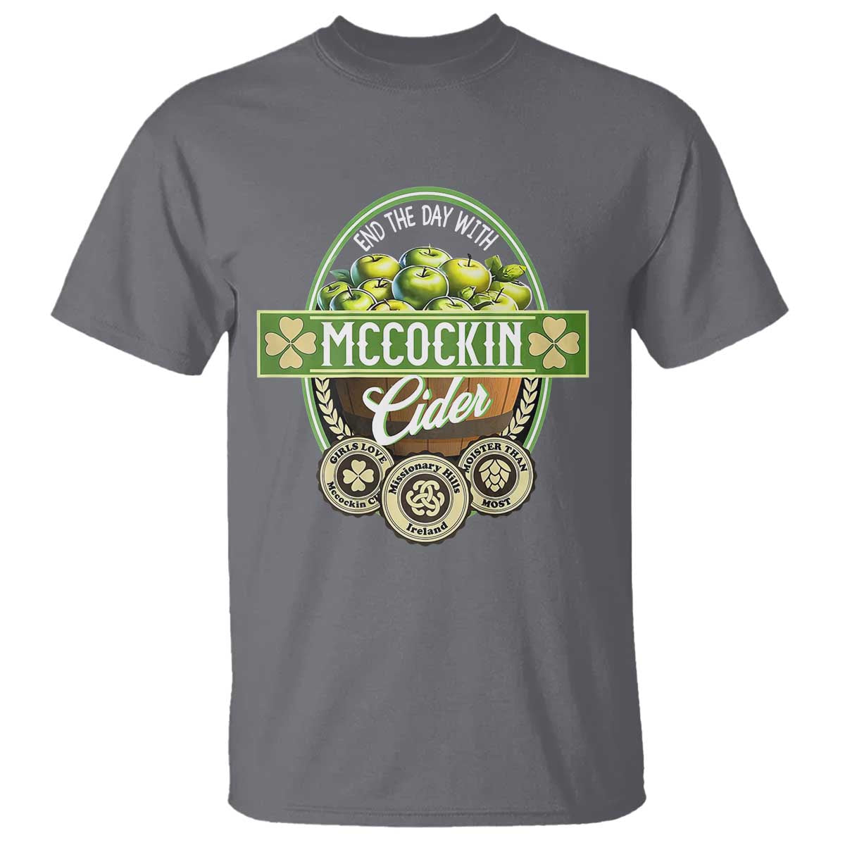 Mccockin Cider T Shirt - Funny St Patrick's Day TS02 Charcoal Print Your Wear