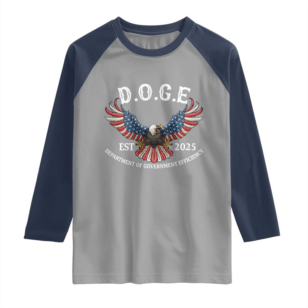 DOGE Department Of Government Efficiency Raglan Shirt Est 2025 American Eagle TS02 Sport Gray Navy Print Your Wear