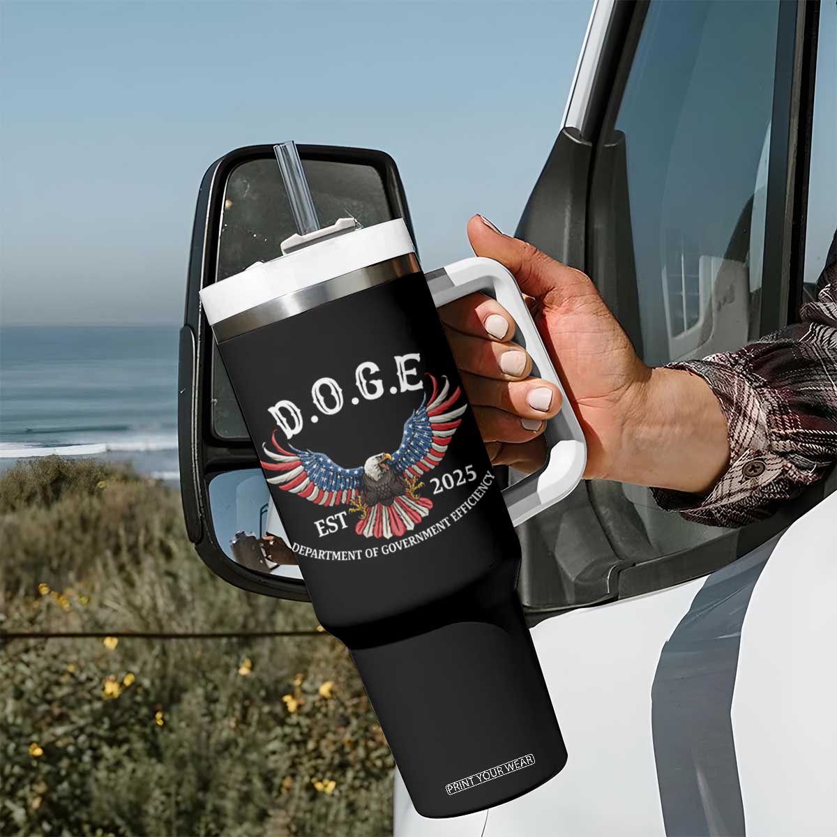 DOGE Department Of Government Efficiency Tumbler With Handle Est 2025 American Eagle TS02 Print Your Wear