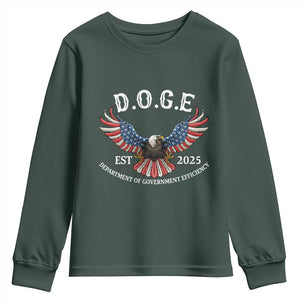 DOGE Department Of Government Efficiency Youth Sweatshirt Est 2025 American Eagle TS02 Dark Forest Green Print Your Wear