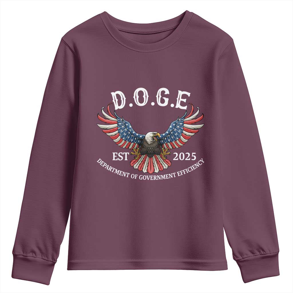 DOGE Department Of Government Efficiency Youth Sweatshirt Est 2025 American Eagle TS02 Maroon Print Your Wear