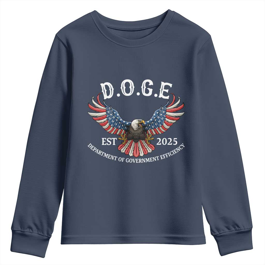 DOGE Department Of Government Efficiency Youth Sweatshirt Est 2025 American Eagle TS02 Navy Print Your Wear