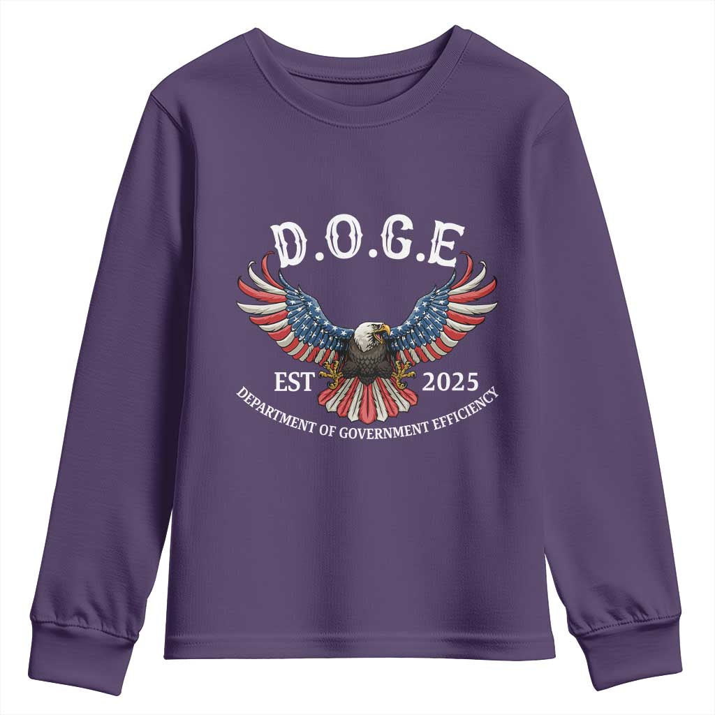 DOGE Department Of Government Efficiency Youth Sweatshirt Est 2025 American Eagle TS02 Purple Print Your Wear