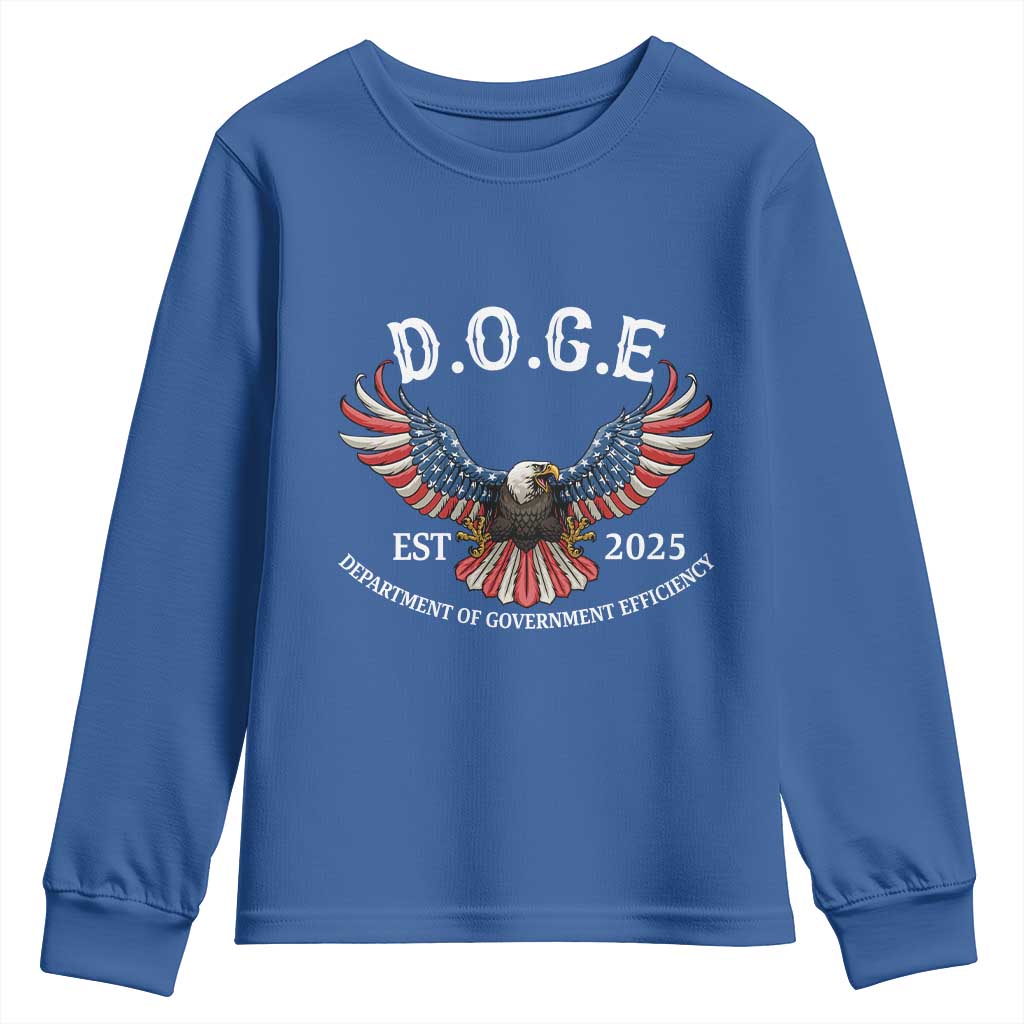 DOGE Department Of Government Efficiency Youth Sweatshirt Est 2025 American Eagle TS02 Royal Blue Print Your Wear