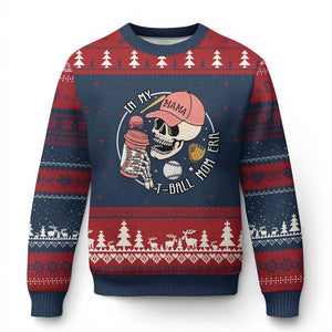 In My T-Ball Mom Era Skeleton Ugly Christmas Sweater Baseball Mother's Day TS02 Navy Red Print Your Wear