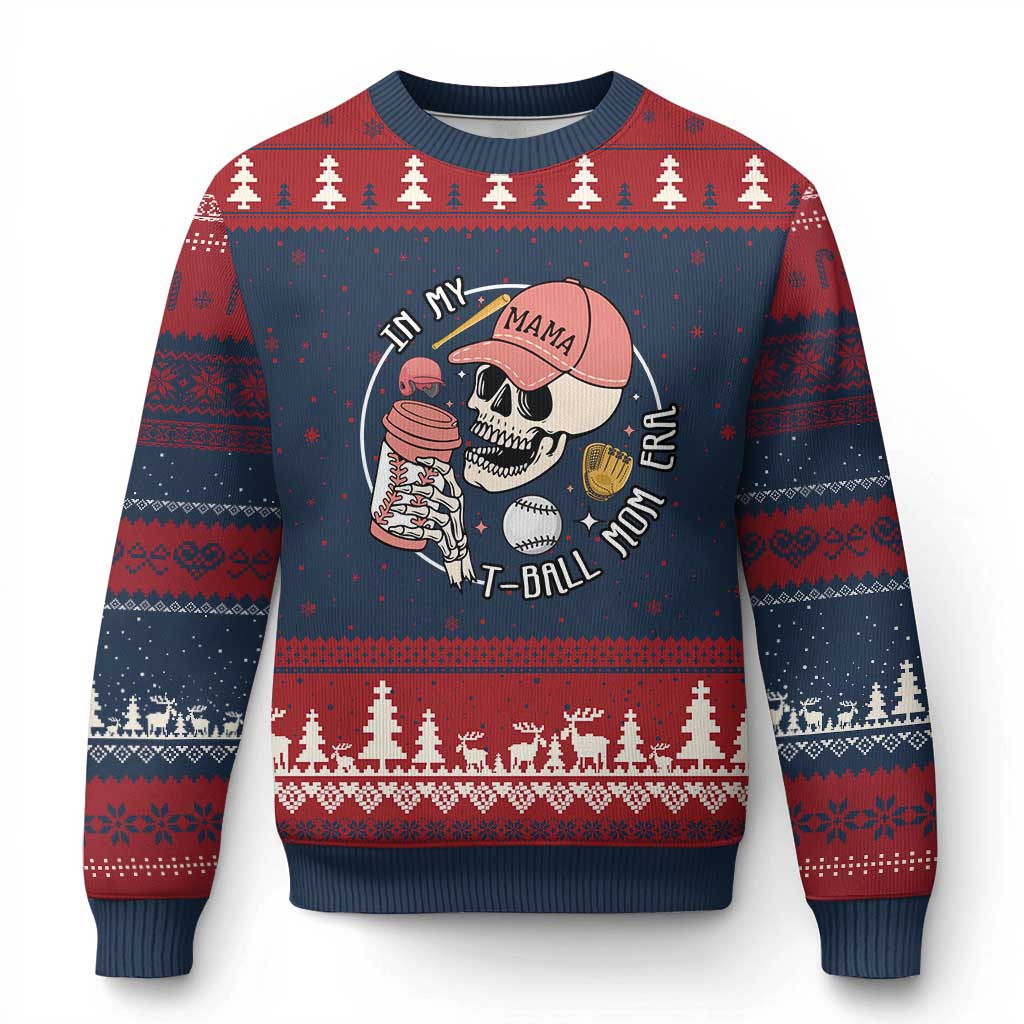 In My T-Ball Mom Era Skeleton Ugly Christmas Sweater Baseball Mother's Day TS02 Navy Red Print Your Wear