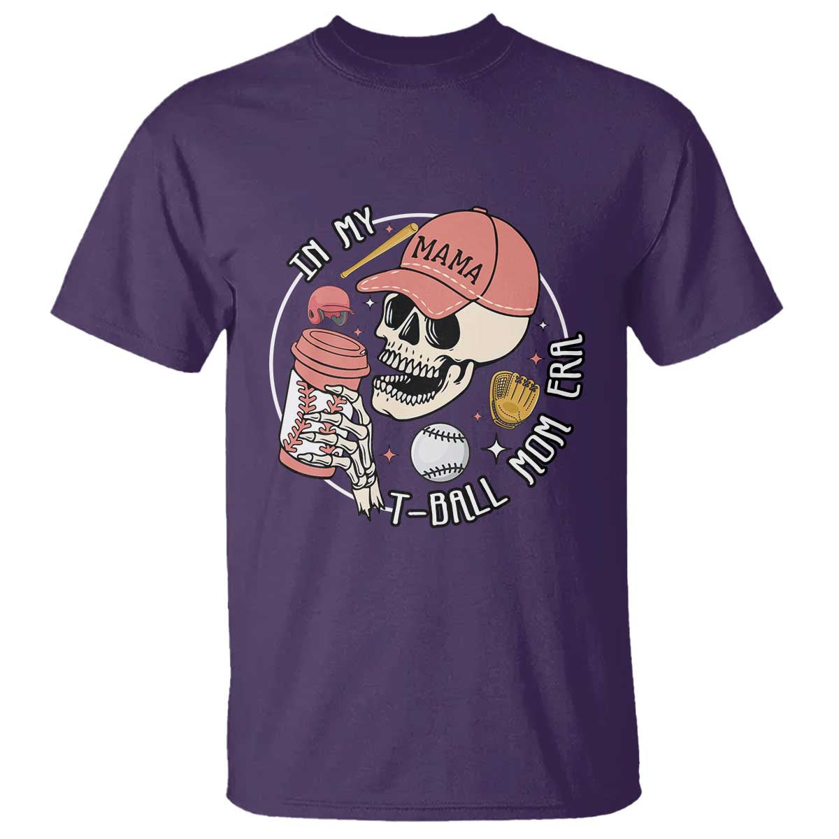 In My T-Ball Mom Era Skeleton T Shirt Baseball Mother's Day TS02 Purple Print Your Wear