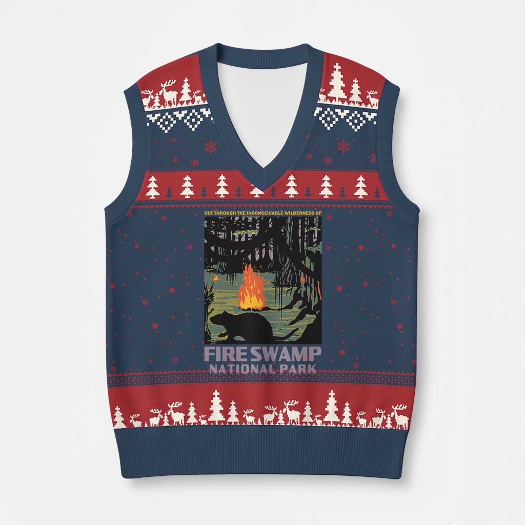 Fire Swamp National Park V-Neck Knit Sweater Vest Inconceivable Fantasy Adventure TS02 Navy Red Print Your Wear