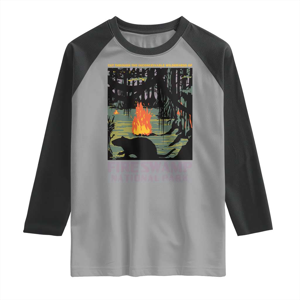 Fire Swamp National Park Raglan Shirt Inconceivable Fantasy Adventure TS02 Sport Gray Black Print Your Wear