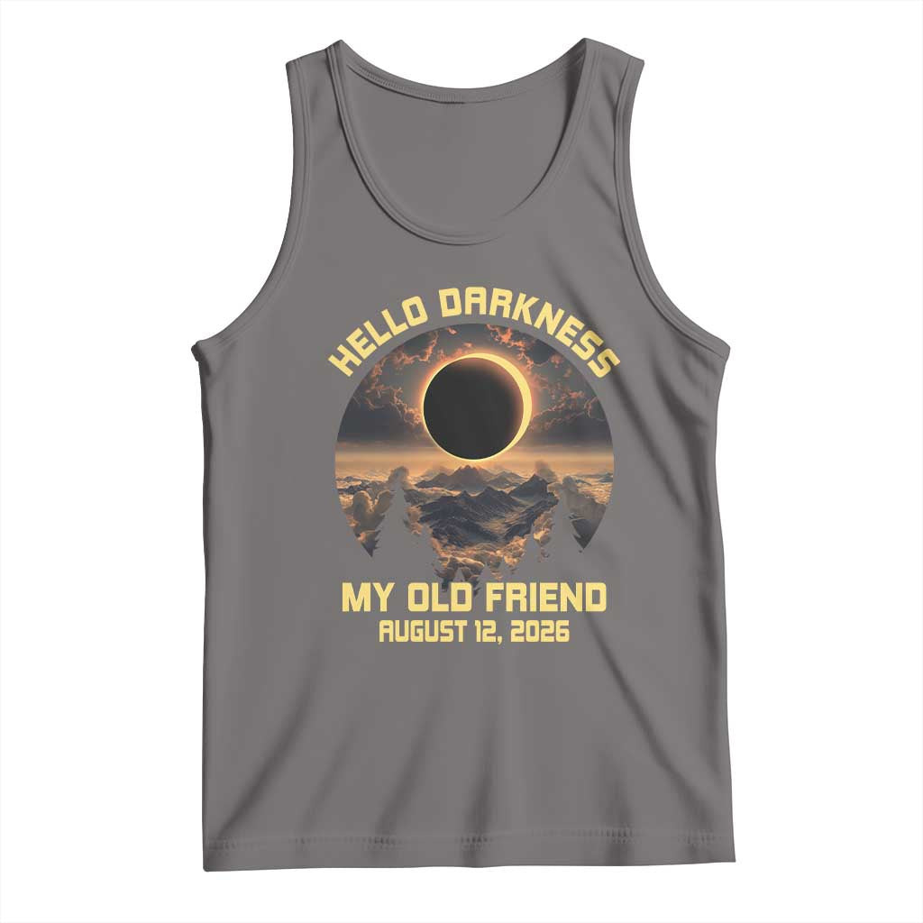 Hello Darkness My Old Friend August 12 2026 Tank Top Total Solar Eclipse Humorous Astronomy Gift TS02 Deep Heather Print Your Wear