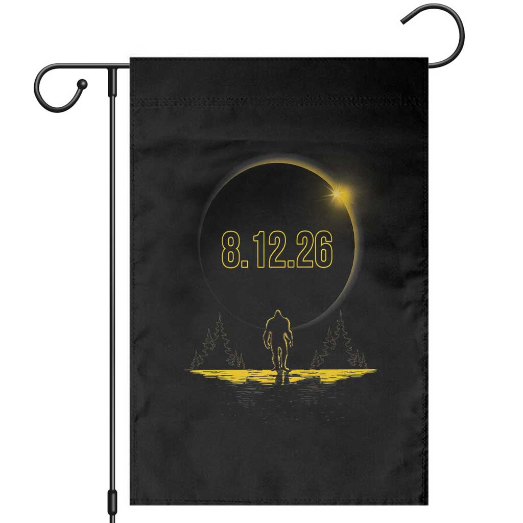 Bigfoot August 12 2026 Total Solar Eclipse Garden Flag Totality Sasquatch Cryptid Stargazer Memorabilia TS02 Black Print Your Wear