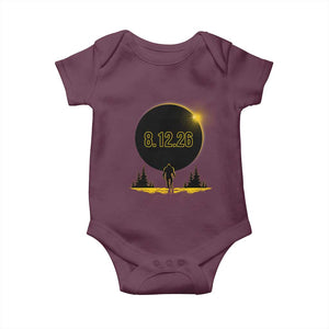 Bigfoot August 12 2026 Total Solar Eclipse Baby Onesie Totality Sasquatch Cryptid Stargazer Memorabilia TS02 Maroon Print Your Wear