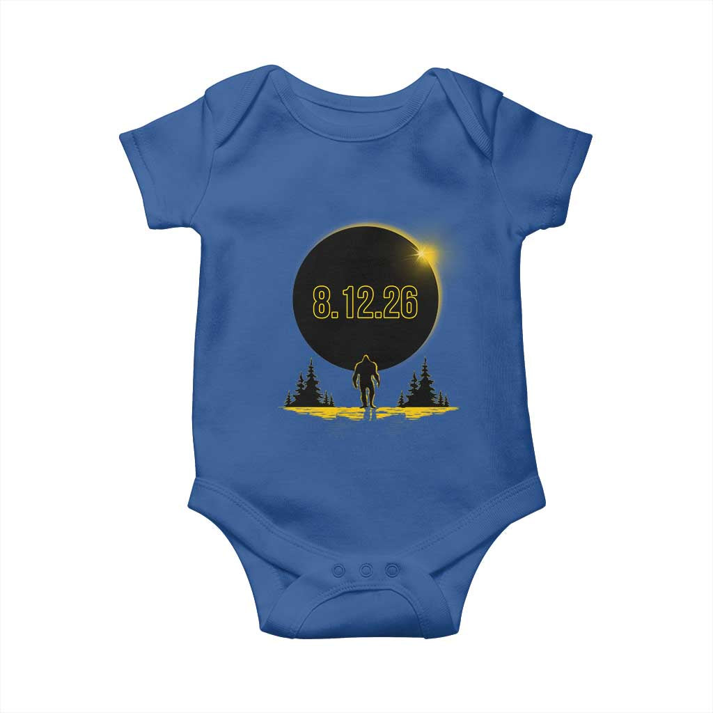 Bigfoot August 12 2026 Total Solar Eclipse Baby Onesie Totality Sasquatch Cryptid Stargazer Memorabilia TS02 Royal Blue Print Your Wear