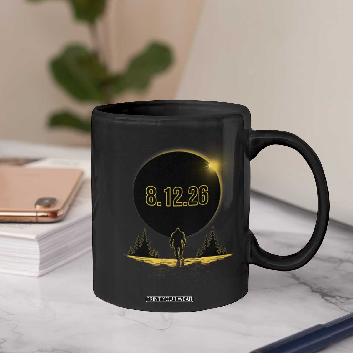 Bigfoot August 12 2026 Total Solar Eclipse Coffee Mug Totality Sasquatch Cryptid Stargazer Memorabilia TS02 Print Your Wear