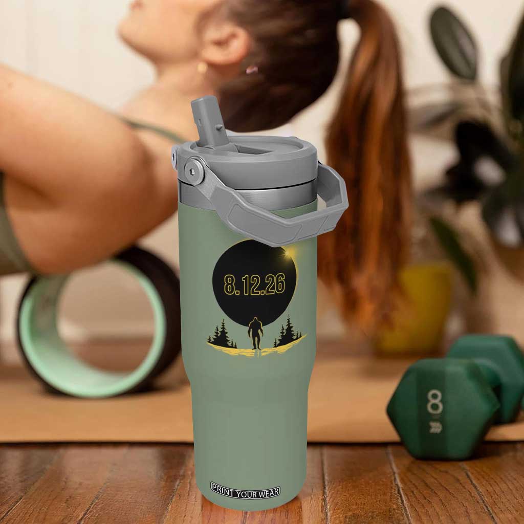 Bigfoot August 12 2026 Total Solar Eclipse Flip Straw Tumbler Totality Sasquatch Cryptid Stargazer Memorabilia TS02 One Size: 30 oz Moss Green Print Your Wear