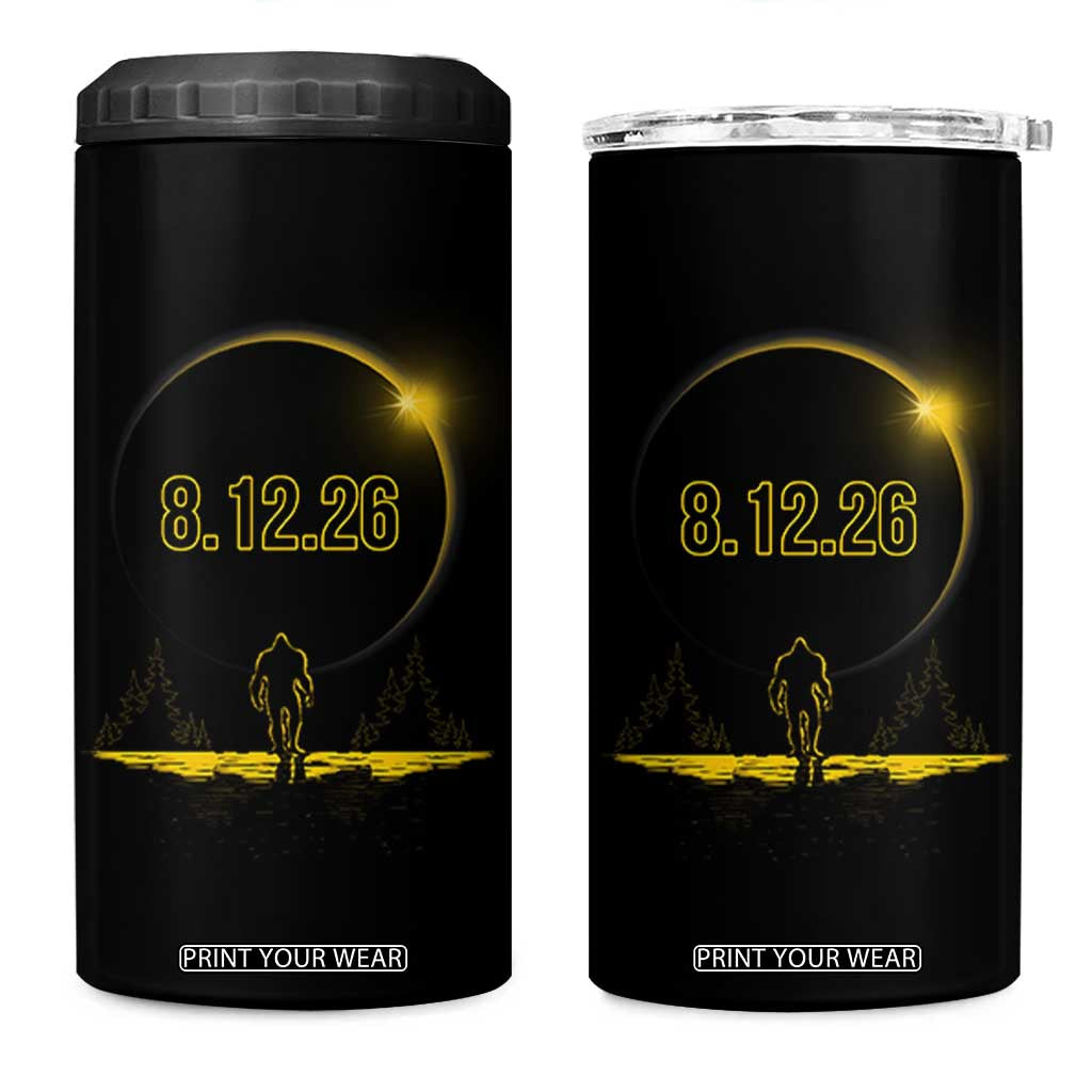 Bigfoot August 12 2026 Total Solar Eclipse 4 in 1 Can Cooler Tumbler Totality Sasquatch Cryptid Stargazer Memorabilia TS02 One Size: 16 oz Black Print Your Wear