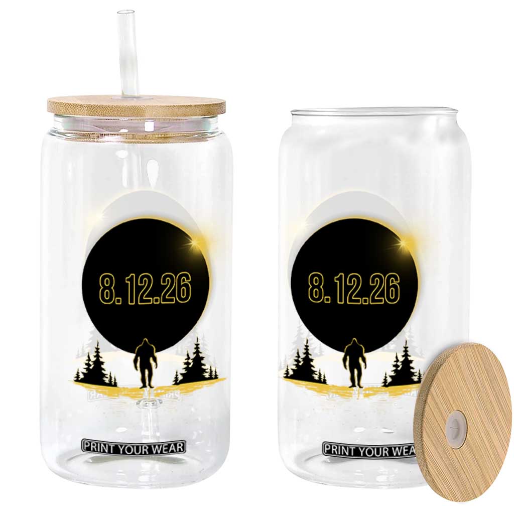 Bigfoot August 12 2026 Total Solar Eclipse Glass Can Totality Sasquatch Cryptid Stargazer Memorabilia TS02 Print Your Wear
