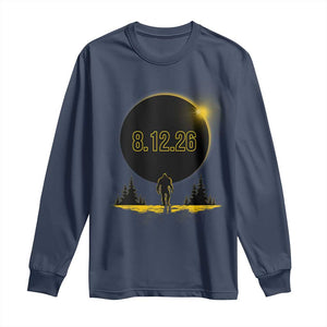 Bigfoot August 12 2026 Total Solar Eclipse Long Sleeve Shirt Totality Sasquatch Cryptid Stargazer Memorabilia TS02 Navy Print Your Wear