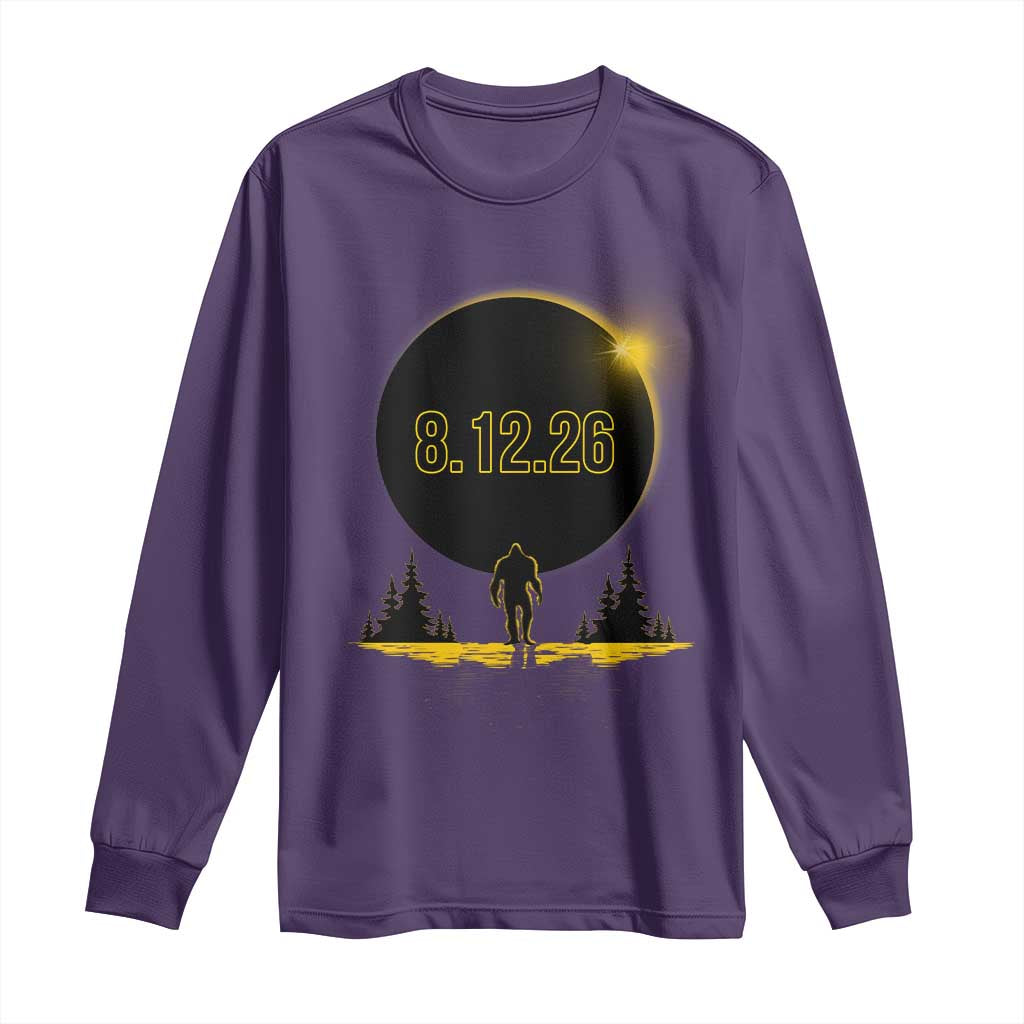 Bigfoot August 12 2026 Total Solar Eclipse Long Sleeve Shirt Totality Sasquatch Cryptid Stargazer Memorabilia TS02 Purple Print Your Wear