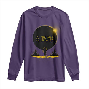 Bigfoot August 12 2026 Total Solar Eclipse Long Sleeve Shirt Totality Sasquatch Cryptid Stargazer Memorabilia TS02 Purple Print Your Wear