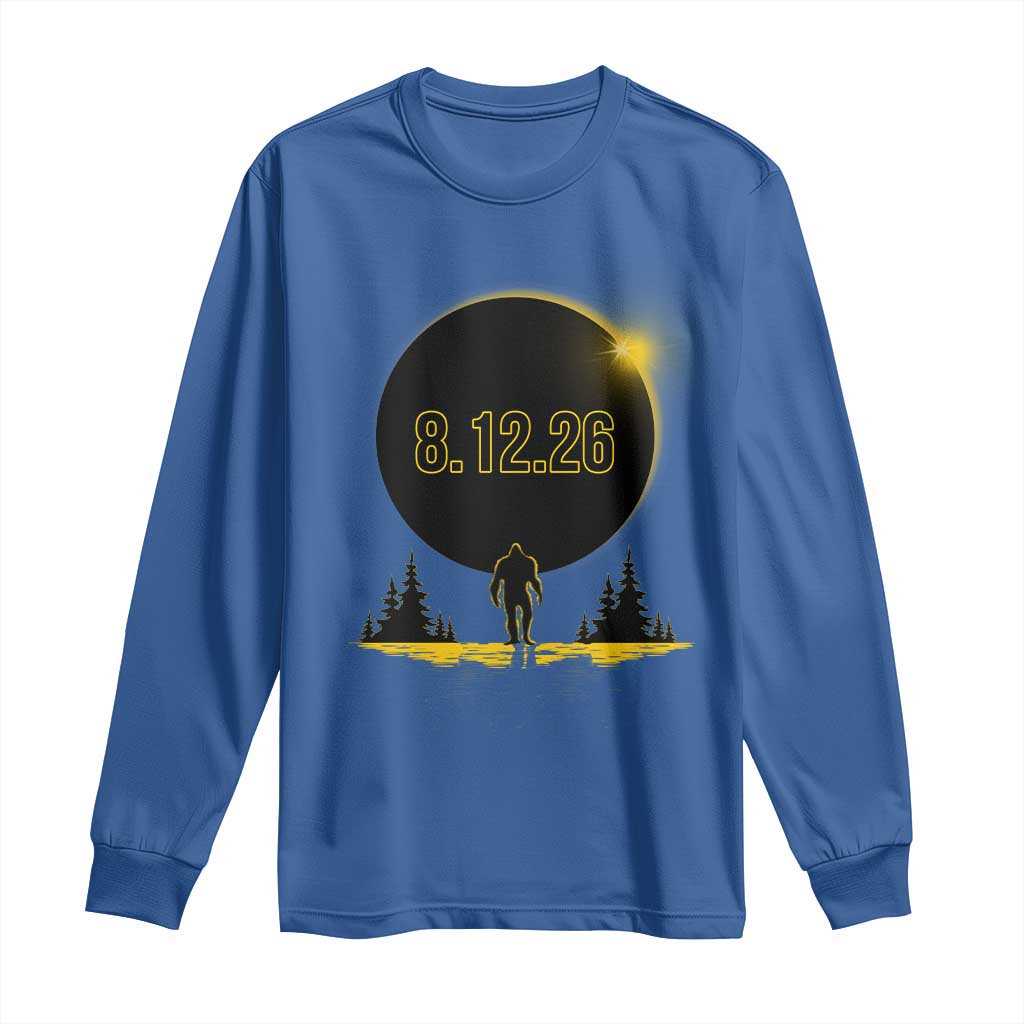 Bigfoot August 12 2026 Total Solar Eclipse Long Sleeve Shirt Totality Sasquatch Cryptid Stargazer Memorabilia TS02 Royal Blue Print Your Wear