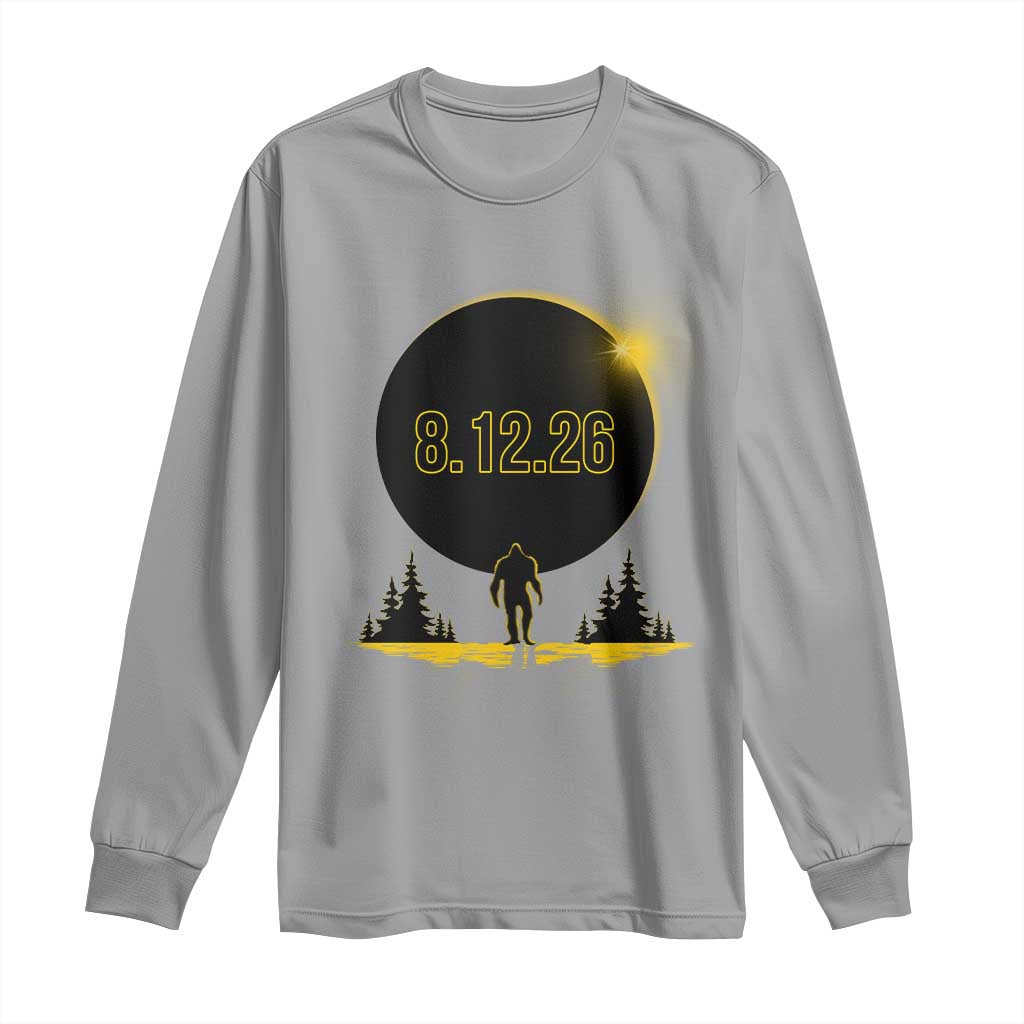 Bigfoot August 12 2026 Total Solar Eclipse Long Sleeve Shirt Totality Sasquatch Cryptid Stargazer Memorabilia TS02 Sport Gray Print Your Wear