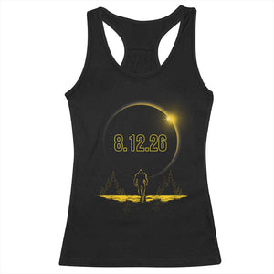 Bigfoot August 12 2026 Total Solar Eclipse Racerback Tank Top Totality Sasquatch Cryptid Stargazer Memorabilia TS02 Black Print Your Wear