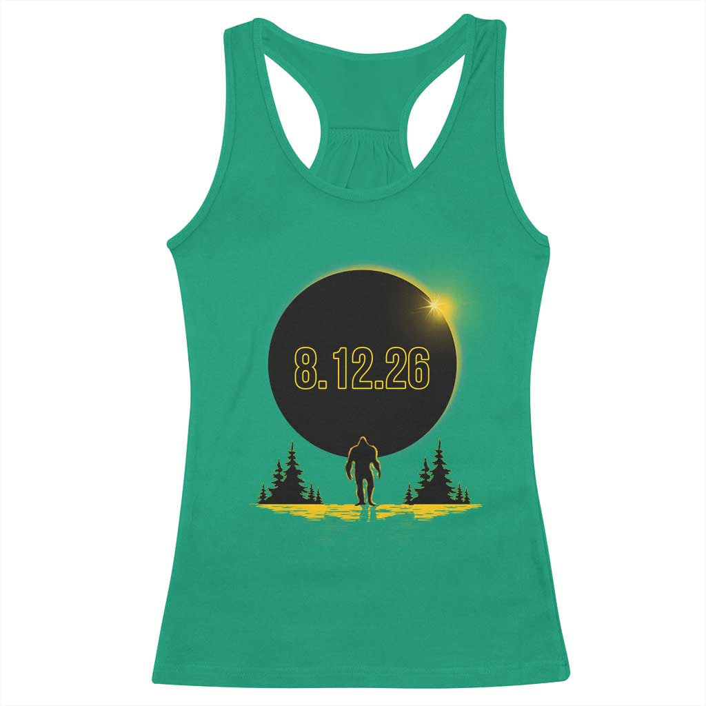 Bigfoot August 12 2026 Total Solar Eclipse Racerback Tank Top Totality Sasquatch Cryptid Stargazer Memorabilia TS02 Irish Green Print Your Wear