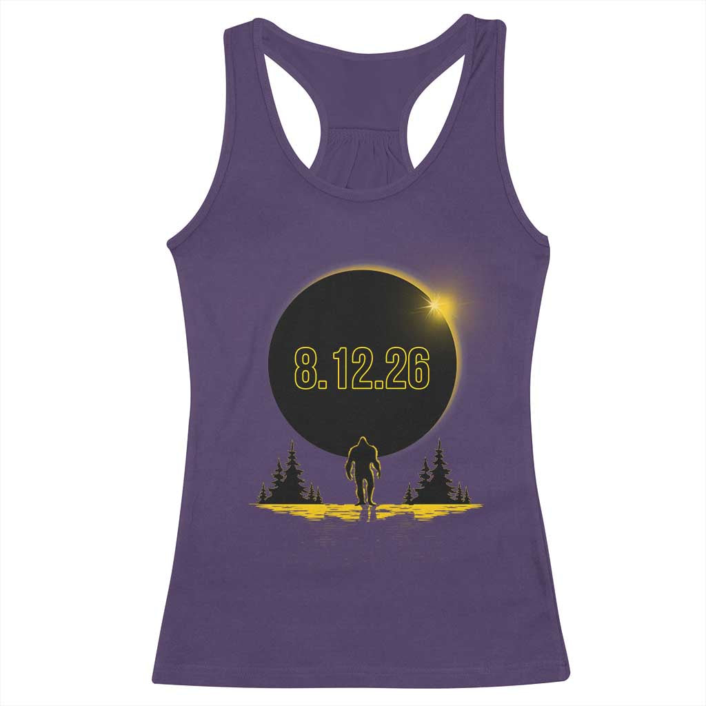 Bigfoot August 12 2026 Total Solar Eclipse Racerback Tank Top Totality Sasquatch Cryptid Stargazer Memorabilia TS02 Purple Print Your Wear