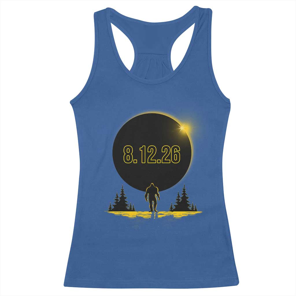 Bigfoot August 12 2026 Total Solar Eclipse Racerback Tank Top Totality Sasquatch Cryptid Stargazer Memorabilia TS02 Royal Blue Print Your Wear