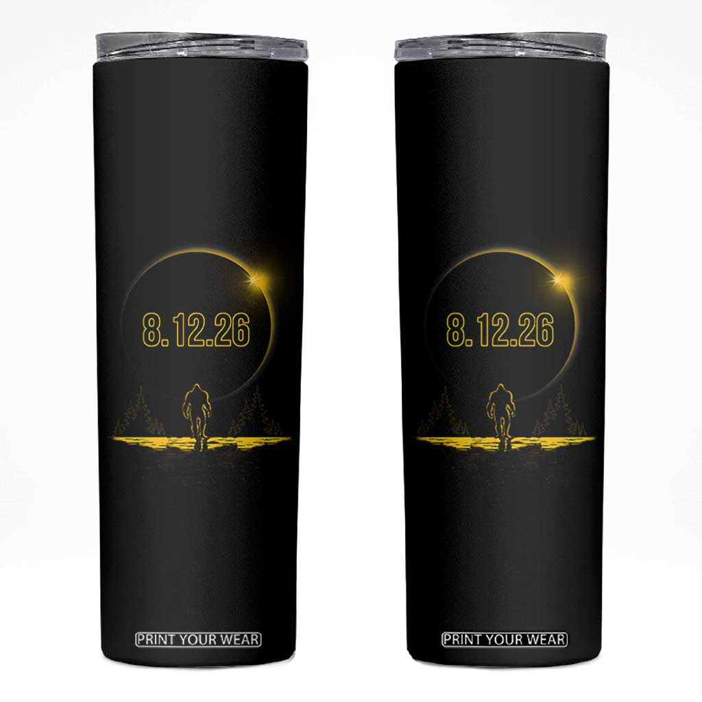 Bigfoot August 12 2026 Total Solar Eclipse Skinny Tumbler Totality Sasquatch Cryptid Stargazer Memorabilia TS02 Black Print Your Wear