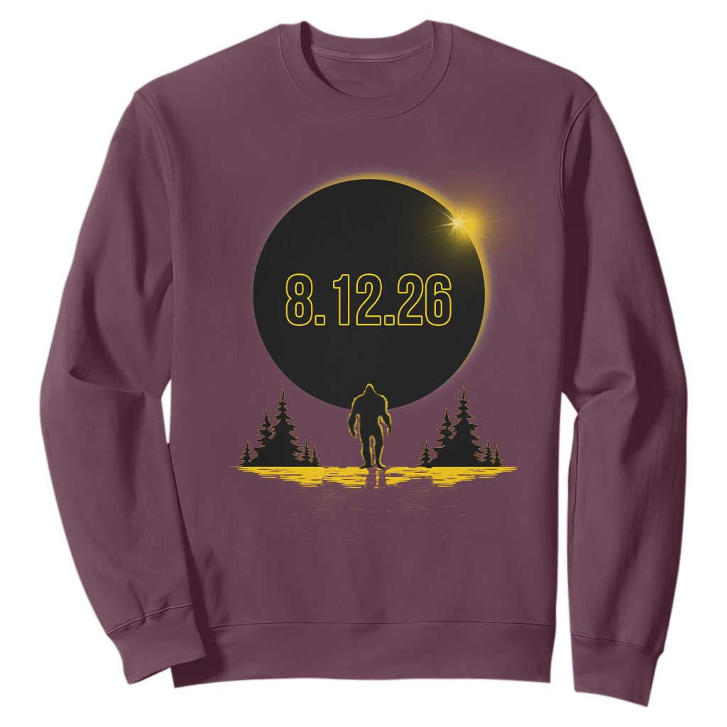Bigfoot August 12 2026 Total Solar Eclipse Sweatshirt Totality Sasquatch Cryptid Stargazer Memorabilia TS02 Maroon Print Your Wear
