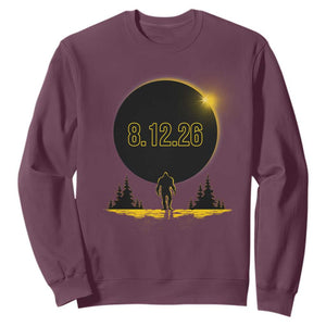 Bigfoot August 12 2026 Total Solar Eclipse Sweatshirt Totality Sasquatch Cryptid Stargazer Memorabilia TS02 Maroon Print Your Wear