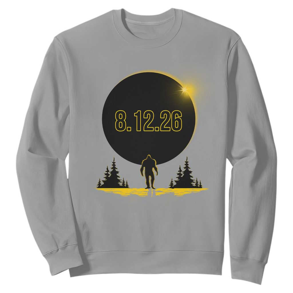 Bigfoot August 12 2026 Total Solar Eclipse Sweatshirt Totality Sasquatch Cryptid Stargazer Memorabilia TS02 Sport Gray Print Your Wear