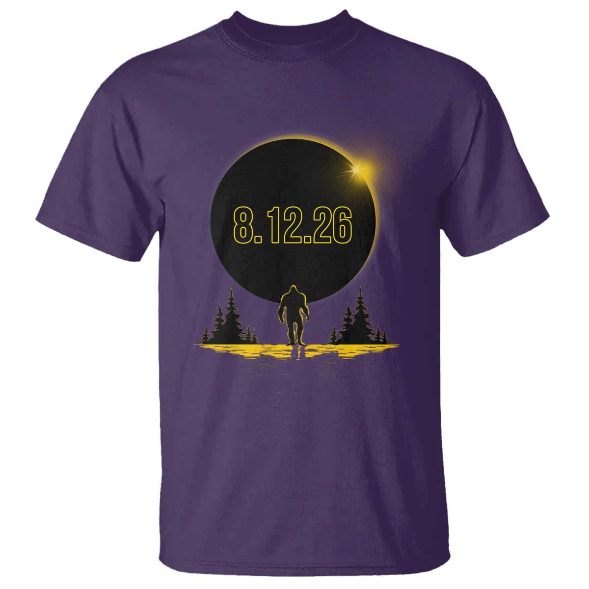 Bigfoot August 12 2026 Total Solar Eclipse T Shirt Totality Sasquatch Cryptid Stargazer Memorabilia TS02 Purple Print Your Wear
