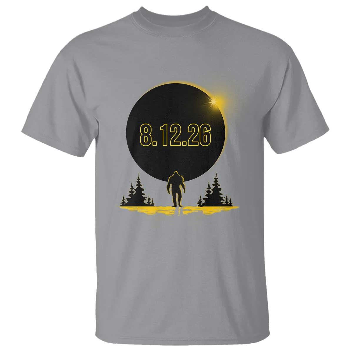 Bigfoot August 12 2026 Total Solar Eclipse T Shirt Totality Sasquatch Cryptid Stargazer Memorabilia TS02 Sport Gray Print Your Wear
